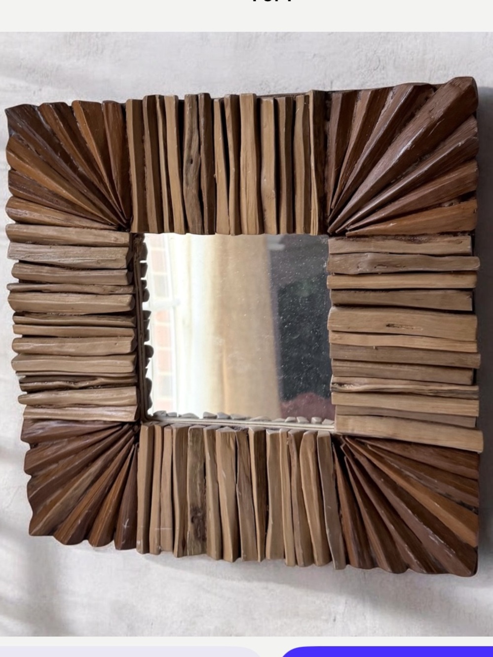Handcrafted Brown Wooden Square Wall Mirror